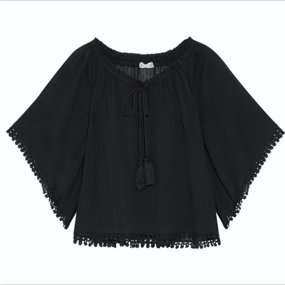 LoveShackFancy Black Cotton Gauze Off the Shoulder Top - Picture 10 of 11